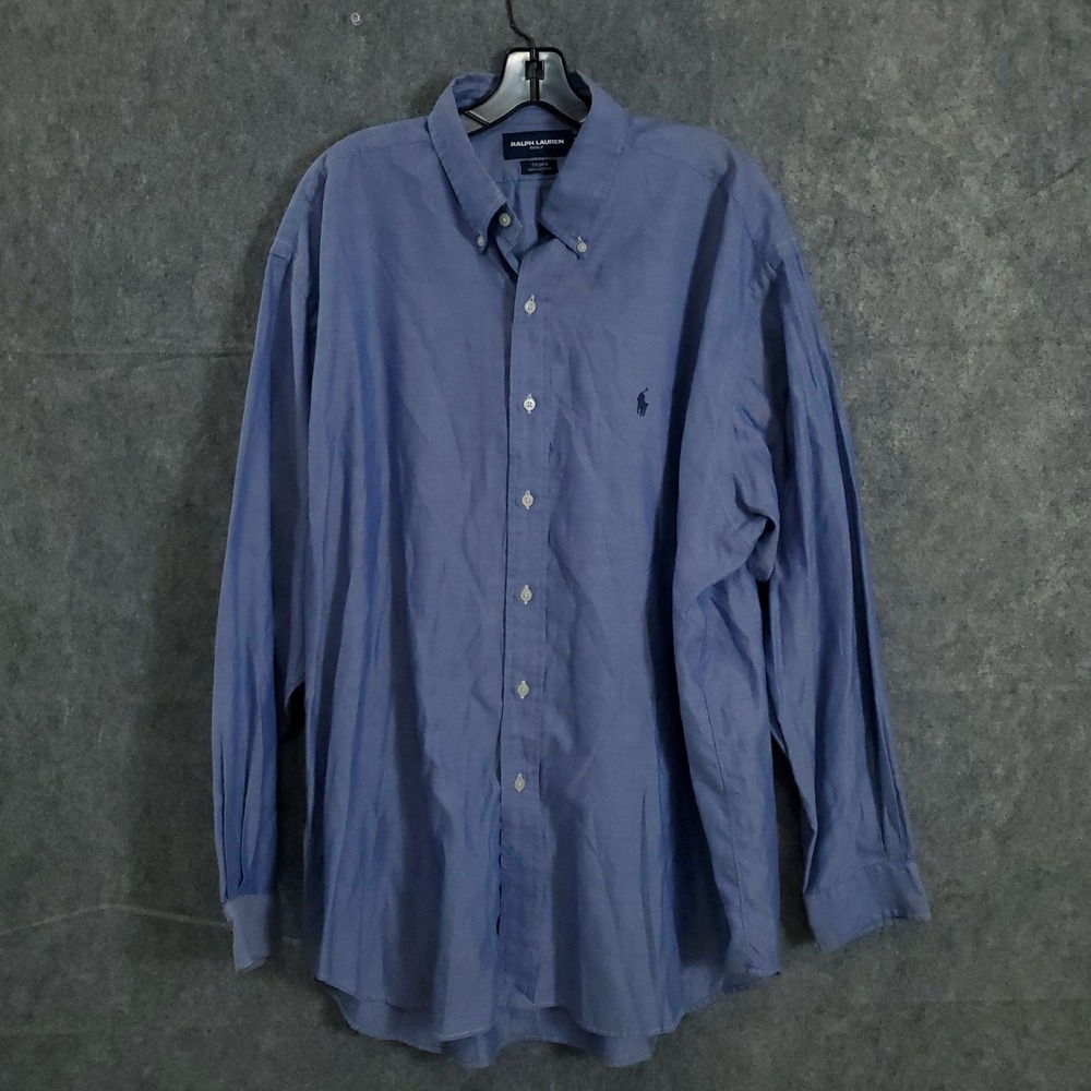 Ralph Lauren Golf Shirt Mens XL Tilden Blue RL Crest Vintage 100% Cotton Solid